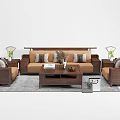 Walnut Frame Beige Sofa And Coffee Table Set With Side Tables Table Lamps And Rug 3d model