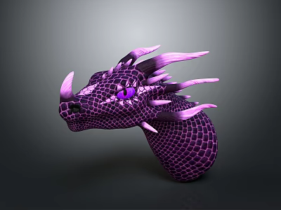 Purple Dragon Head Game Movie Character With Scales Spikes And Glowing Eyes 3d model