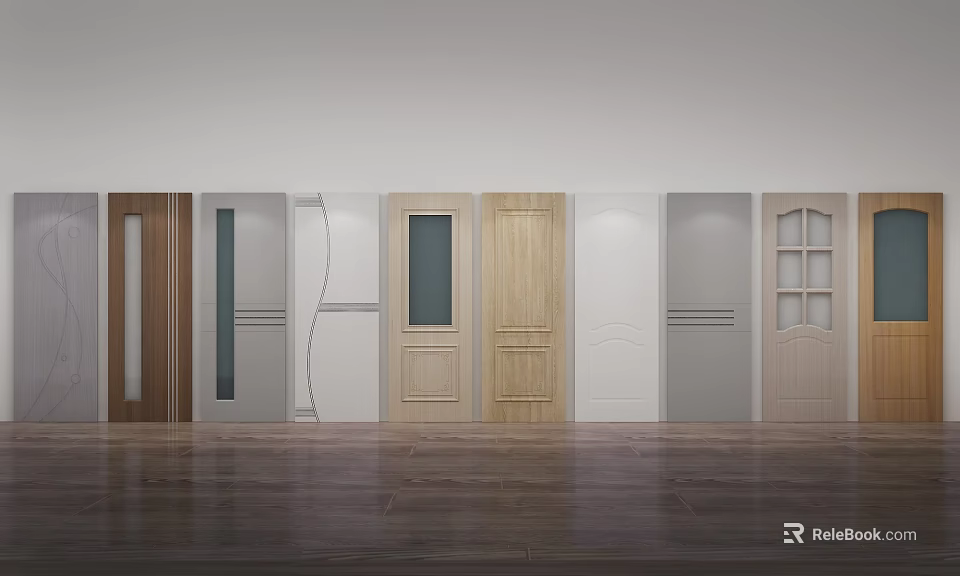 Various Hinged Door Designs in Different Materials and Styles for Home Interior 3d model 