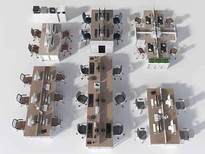 Open Public Office Space Layout With Multiple Workstations Desks Office Chairs And Computer Equipment 3d model