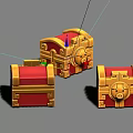 Decorative Red And Gold Treasure Chests With Ornate Gold Borders And Locks