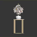 Exquisite Sculpture Carving Art On Ceramic Vase With Pink Flowers On Gold Pedestal