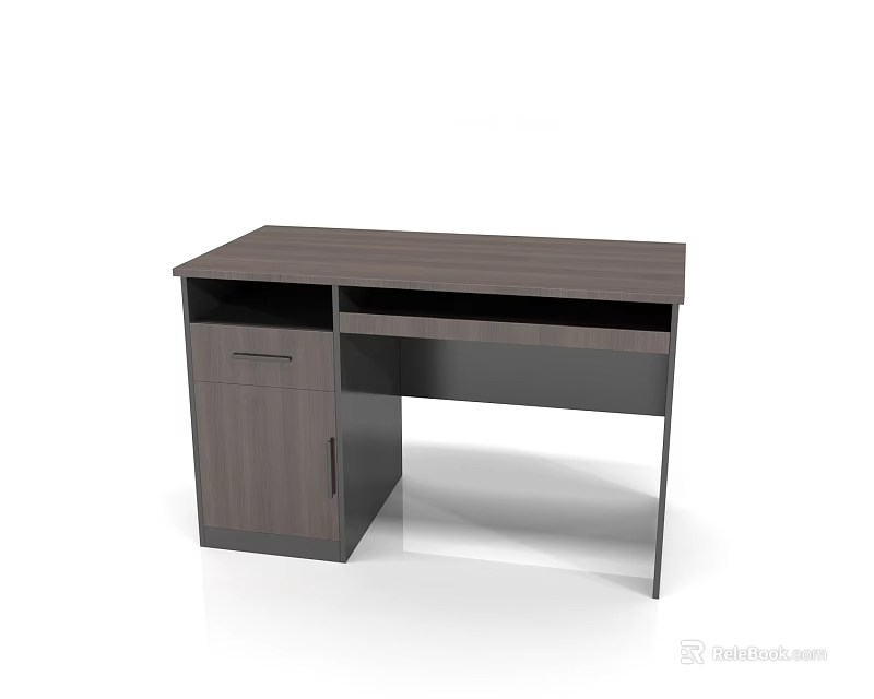 Modern Office Desk With Dark Wood Finish Cabinet And Drawer Storage 3d model 