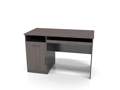 Modern Office Desk With Dark Wood Finish Cabinet And Drawer Storage 3d model
