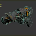 Futuristic Sci Fi Weapon Pistol With Metallic Design Orange Accents And Red Cables