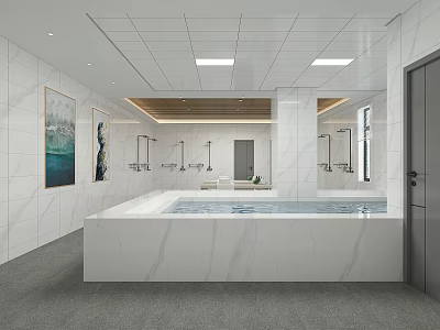 Modern SPA Interior With Marble Tub White Tiles And Artworks 3d model
