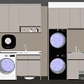 Modern Bathroom Cabinetry With White Dark Gray Units Washing Machine Dryer And Sink
