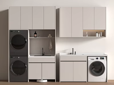 Modern Laundry Room Design With Washing Machine Dryer Cabinets And Sink 3d model