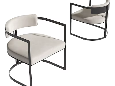 Modern Single Chair With White Cushion And Black Curved Metal Frame Design 3d model