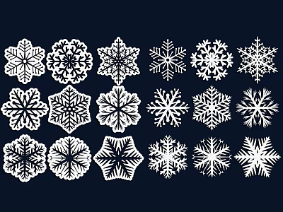 White Snowflake Silhouette Collection On Dark Background With Various Decorative Designs 3d model