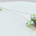 Outdoor Playground Equipment with Green Metal Frame Rope Zip Line Stairs and Platform