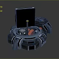 Cartoon Style Mechanical Tech Device With Circular Structure Open Panel And Red Elements