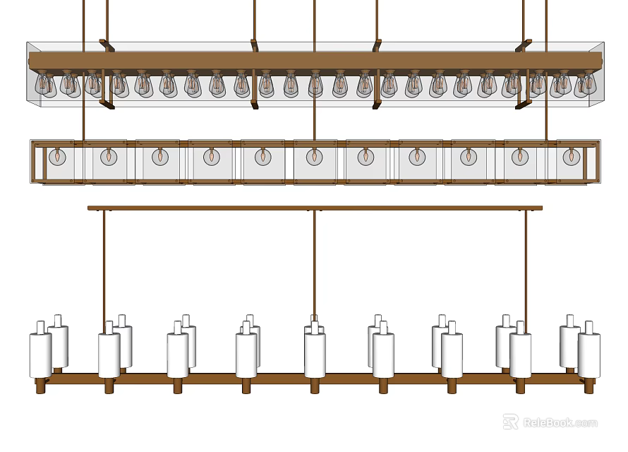 Modern Linear Chandelier Design With Multiple Bulbs And Metal Frame For Dining Area 3d model 