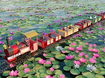 Modern small train lotus pond small train sightseeing small train landscape tour bus pond battery car rail car rural small train model