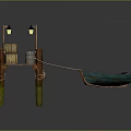Rustic Wooden Dock With Lamp Posts Ropes Crate And Small Rowboat 3d model