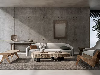 Quiet sofa tea table combination 3d model