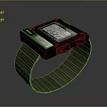 Modern Digital Watch With Black Square Dial LCD Display And Green Woven Strap