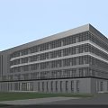 Modern Multi Story Office Building Exterior With Glass Curtain Walls And Gray Facade