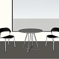 Modern Café Interior With Round White Table White Chairs Glass Bottle And Mountain Lake Painting