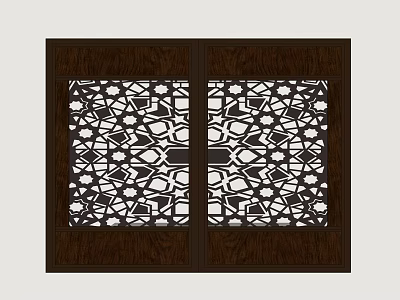 Wooden Framed Decorative Screen With Intricate Symmetric Geometric Cutout Patterns 3d model