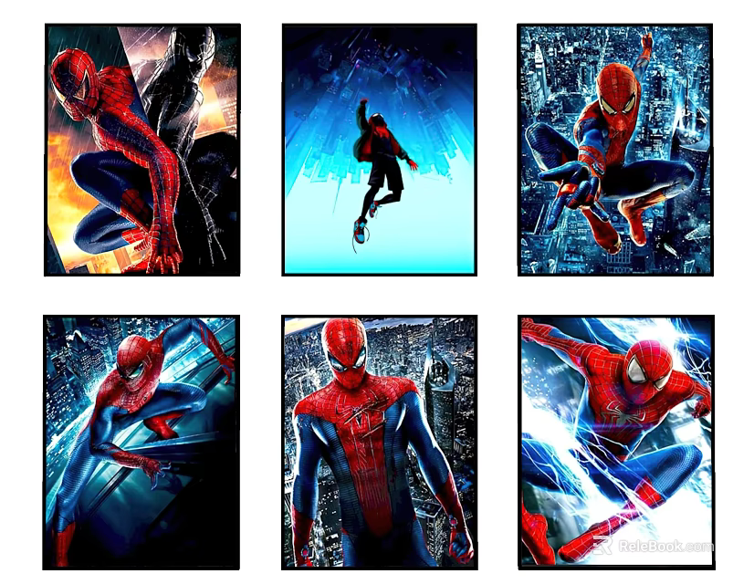 Set of Spider-Man Posters with Different Vibrant Action Poses and Dynamic Designs 3d model 