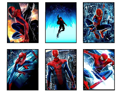 Set of Spider-Man Posters with Different Vibrant Action Poses and Dynamic Designs 3d model