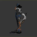 Advanced Robotic Leg Design With Blue Orange Metallic Structure And Mechanical Joints
