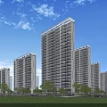 Modern High Rise Residential Building With Lawn Trees Blue Sky And White Clouds
