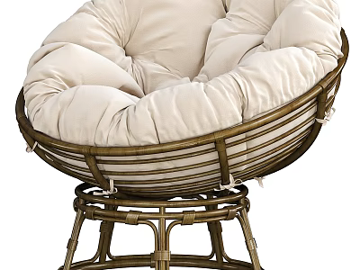 Cozy Beige Armchair with Plush Padded Seat Rattan Style Metal Frame Circular Base Indoor Decor 3d model