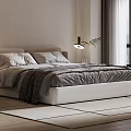 Modern Bedroom Interior With Arched Headboard Light Large Bed Floor Lamp And White Chair