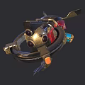 Detailed Steampunk Mechanical Structure Featuring Propeller Turbine Gears And Colored Pipes