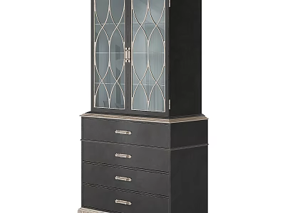 Elegant Black Wooden Sideboard In Dining Room With Decorative Glass Doors And Drawers 3d model