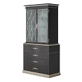 Elegant Black Wooden Sideboard In Dining Room With Decorative Glass Doors And Drawers