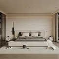 Modern Bedroom Interior Design With White Bed Gray Bedding Large Window And Green Trees View