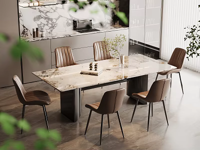 Modern Open Kitchen Interior With Island Counter Dining Table And Modern Appliances 3d model