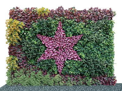 Decorative Living Plant Wall With Purple Star Shaped Design And Colorful Foliage 3d model