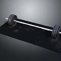 Sturdy Fitness Barbell Equipment With Weight Plates On Black Exercise Mat