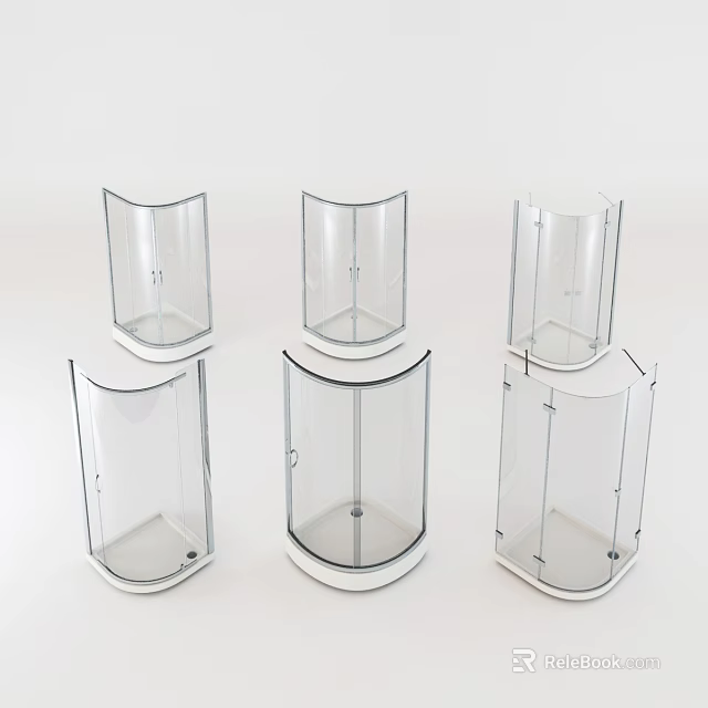 Modern Transparent Shower Sauna Enclosures With Different Shapes And White Base Design 3d model 