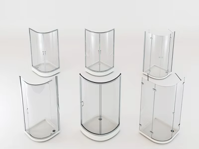 Modern Transparent Shower Sauna Enclosures With Different Shapes And White Base Design 3d model