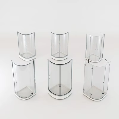 Modern Transparent Shower Sauna Enclosures With Different Shapes And White Base Design 3d model