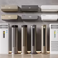 Various Modern Air Conditioners and Fans in Different Colors and Designs