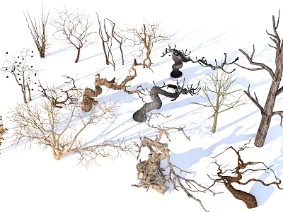 Various Form Bare Branch Trees Collection With Different Natural Shapes 3d model