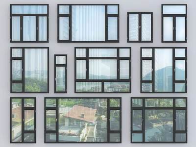 Different Styles Of Modern Casement Windows With Black Frames For Home Buildings 3d model