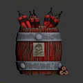 Explosive Weapons Stored in Wooden Barrel with Red Dynamite Sticks 3d model