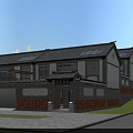 Chinese Style Townhouse Exterior Design With Gray Tiled Roof White Gray Walls And Lawn Courtyard