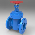 Multiple Gate Valves In Different Colors Blue Gray Black With Red Handles 3d model