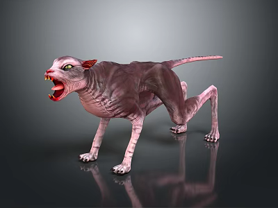 Hairless Fanged Creature Game Movie Character With Pinkish Purple Skin Open Mouth Aggressive Stance 3d model