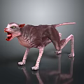 Hairless Fanged Creature Game Movie Character With Pinkish Purple Skin Open Mouth Aggressive Stance