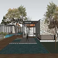 Modern Sales Office Building With Courtyard Water Feature Greenery Stone Wall And Glass Facade Design