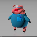 Adorable Pink Pig Wearing Blue Clothes With White Round Hat And Black Feet Standing